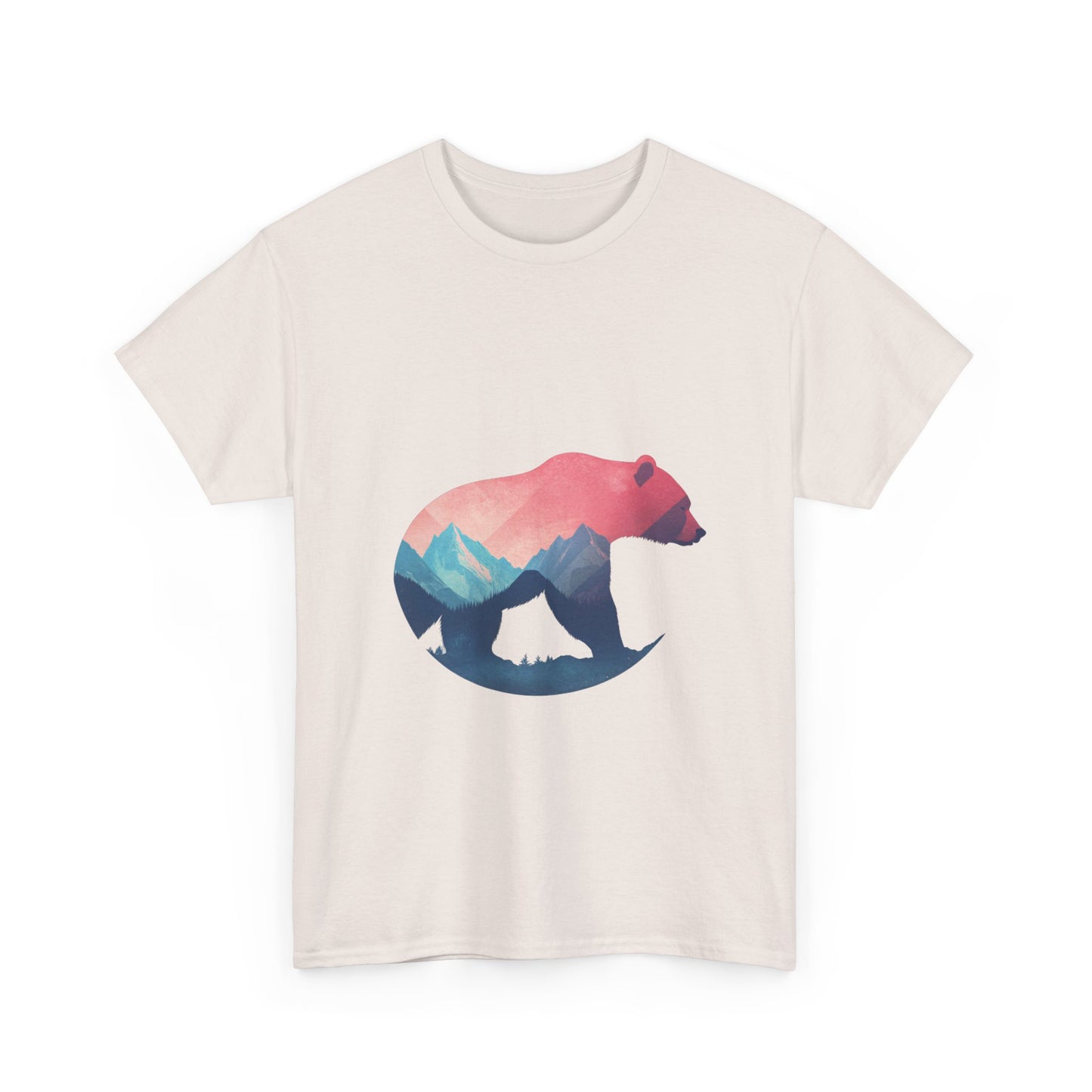 Majestic Bear with Mountain Landscape Unisex Heavy Cotton Tee - Nature Inspired Graphic T-Shirt