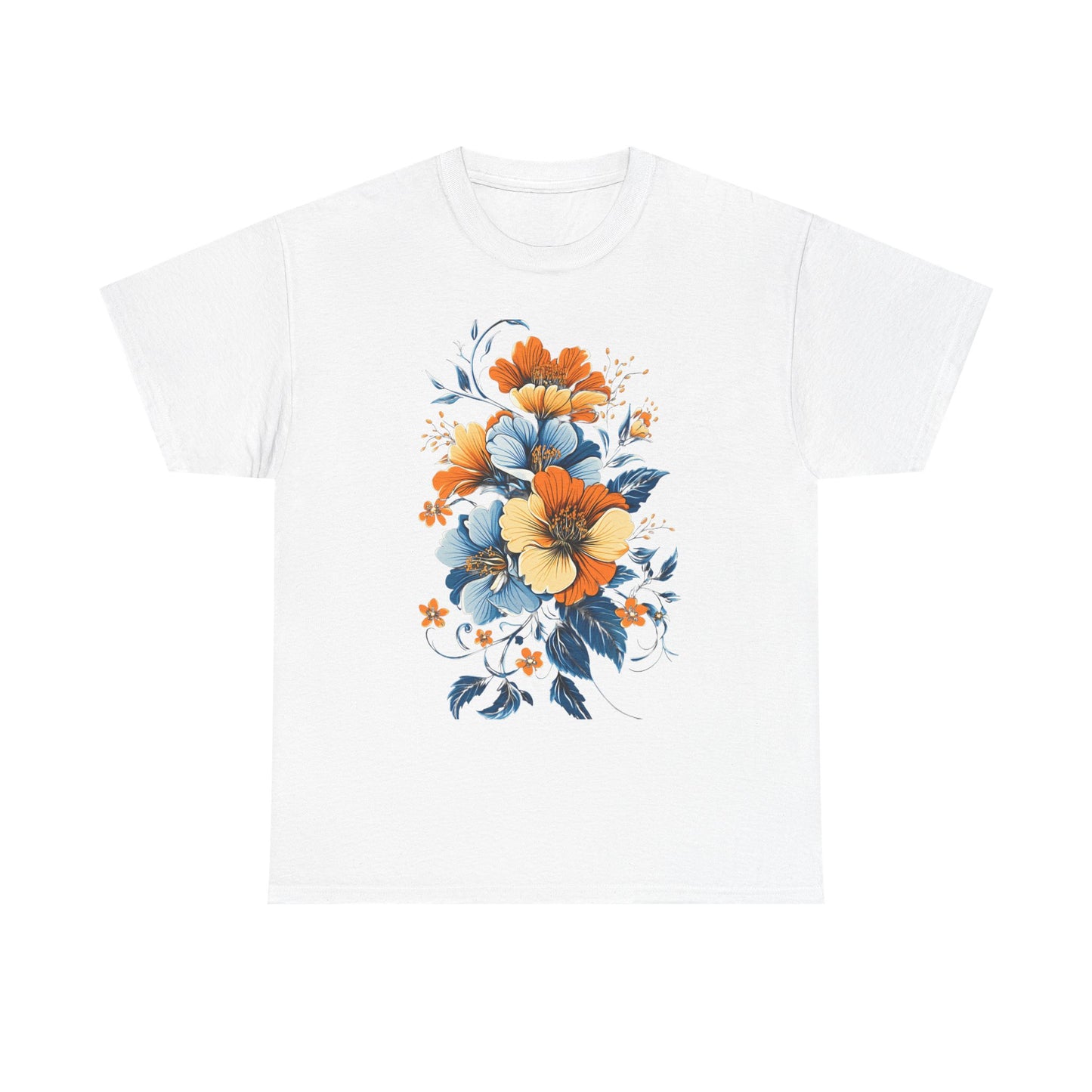 Midnight Bloom – Art Nouveau Floral Tee - Floral Unisex Heavy Cotton Tee - Vintage Botanical Design