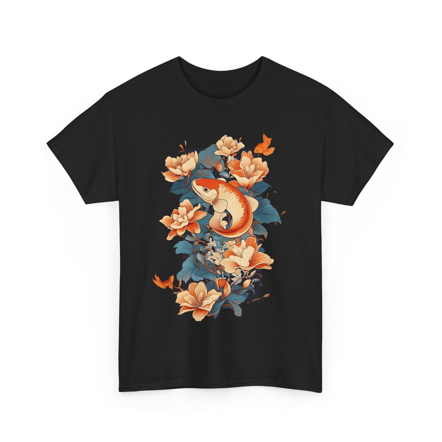 Floral Koi Unisex Heavy Cotton Tee - Vibrant Nature-Inspired Shirt for Casual Wear - Tee Fusion Lab