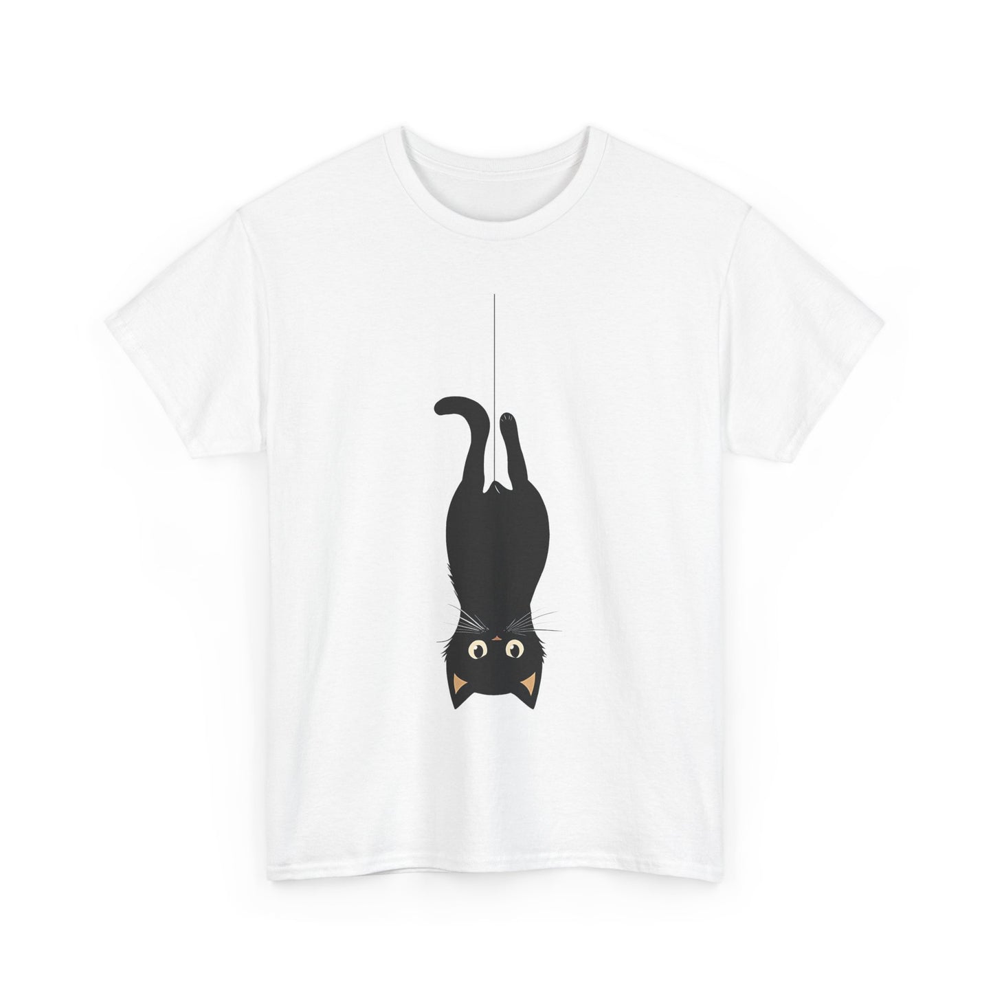 Funny Black Cat Unisex Heavy Cotton Tee - Upside-Down Hanging Cat