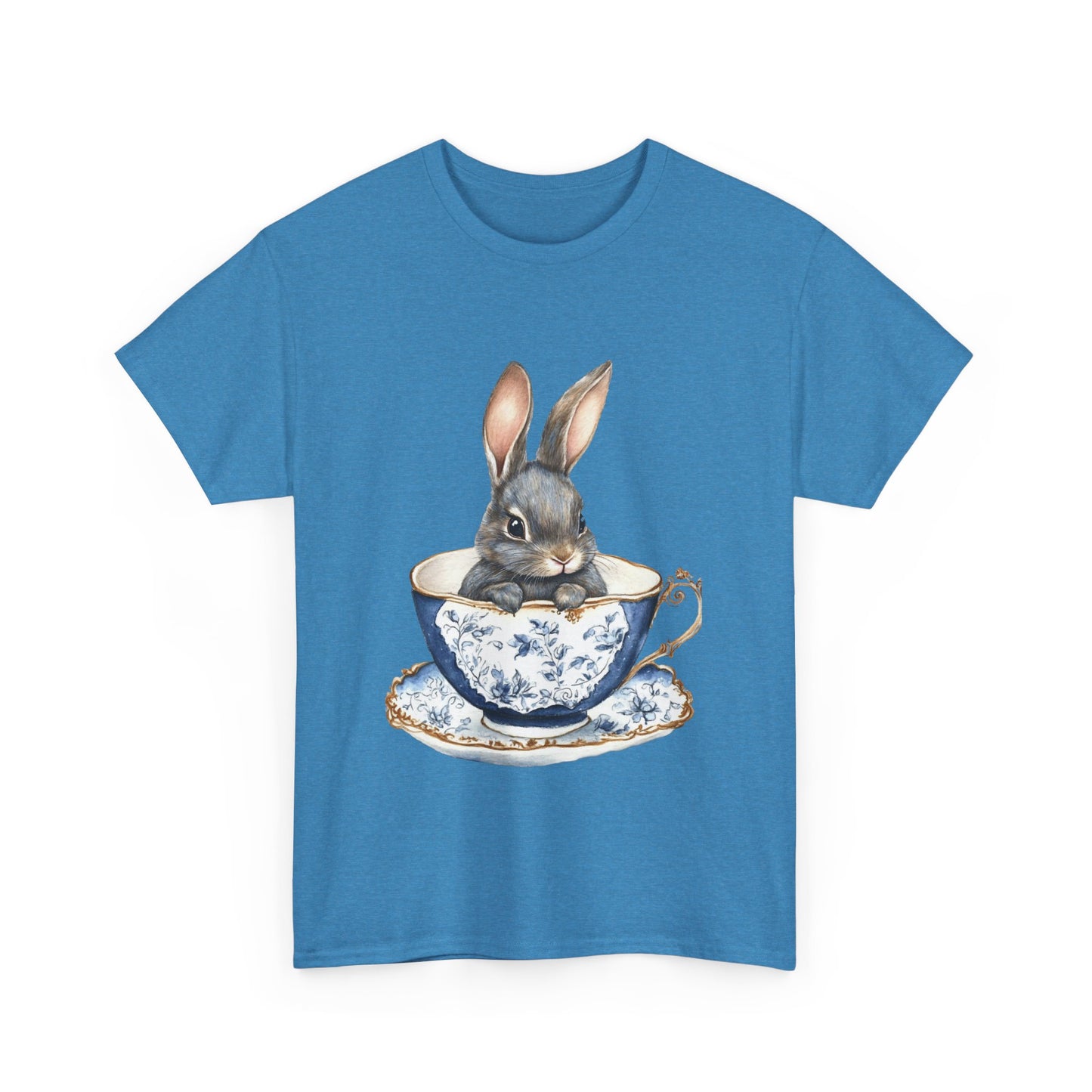 Elegant Bunny in Vintage Teacup Unisex Heavy Cotton Tee