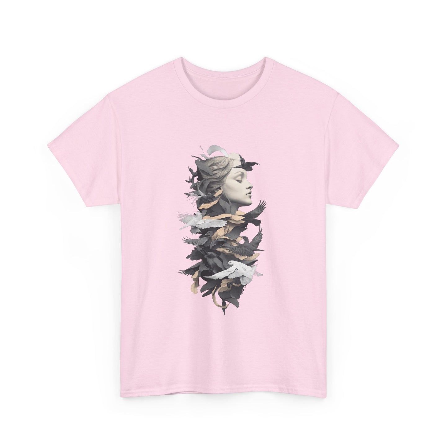 Unisex Heavy Cotton Tee - Serene Bird and Face Art Design - Tee Fusion Lab