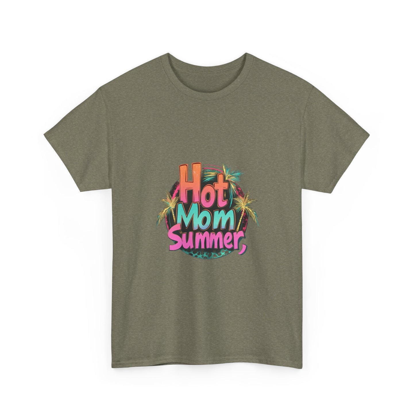 Hot Mom Summer Retro Tropical Unisex Heavy Cotton Tee - 'Hot Mom Summer' Graphic Tee