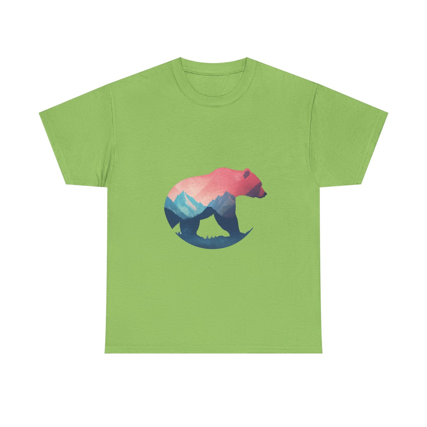 Majestic Bear with Mountain Landscape Unisex Heavy Cotton Tee - Nature Inspired Graphic T-Shirt