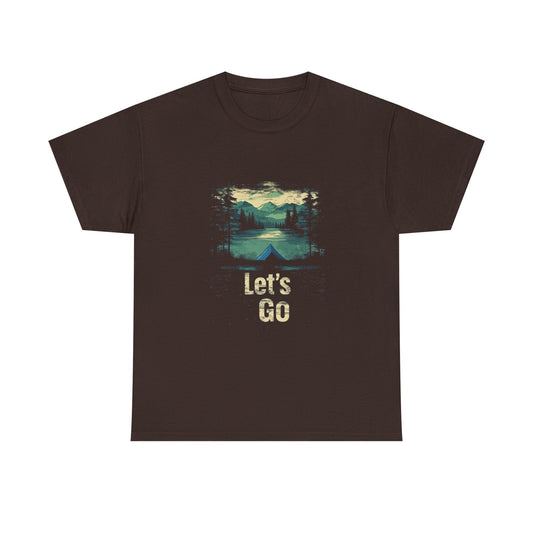 Adventure Awaits Unisex Heavy Cotton Tee - Let's Go Mountain Graphic Shirt - Tee Fusion Lab
