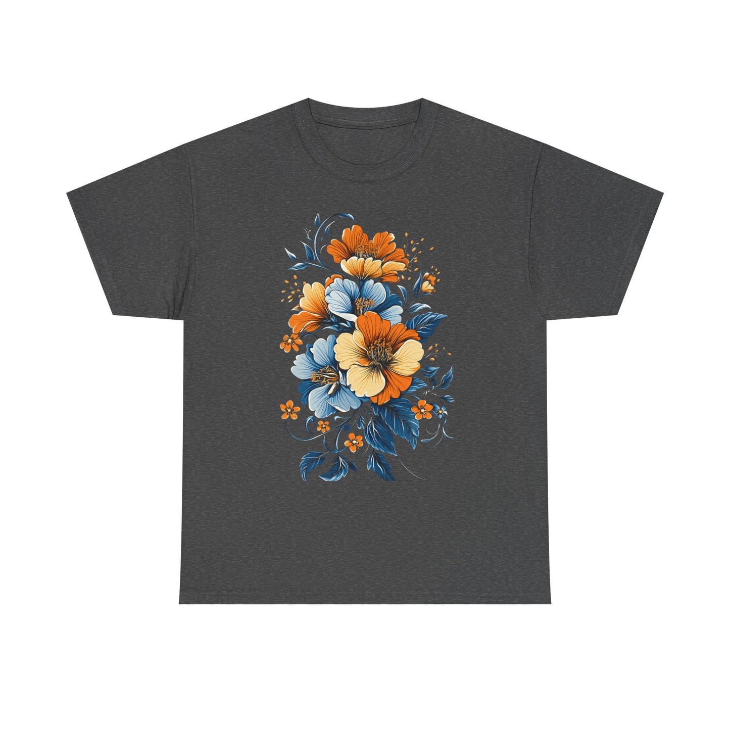 Midnight Bloom – Art Nouveau Floral Tee - Floral Unisex Heavy Cotton Tee - Vintage Botanical Design