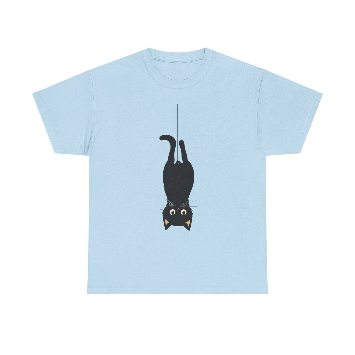 Funny Black Cat Unisex Heavy Cotton Tee - Upside-Down Hanging Cat