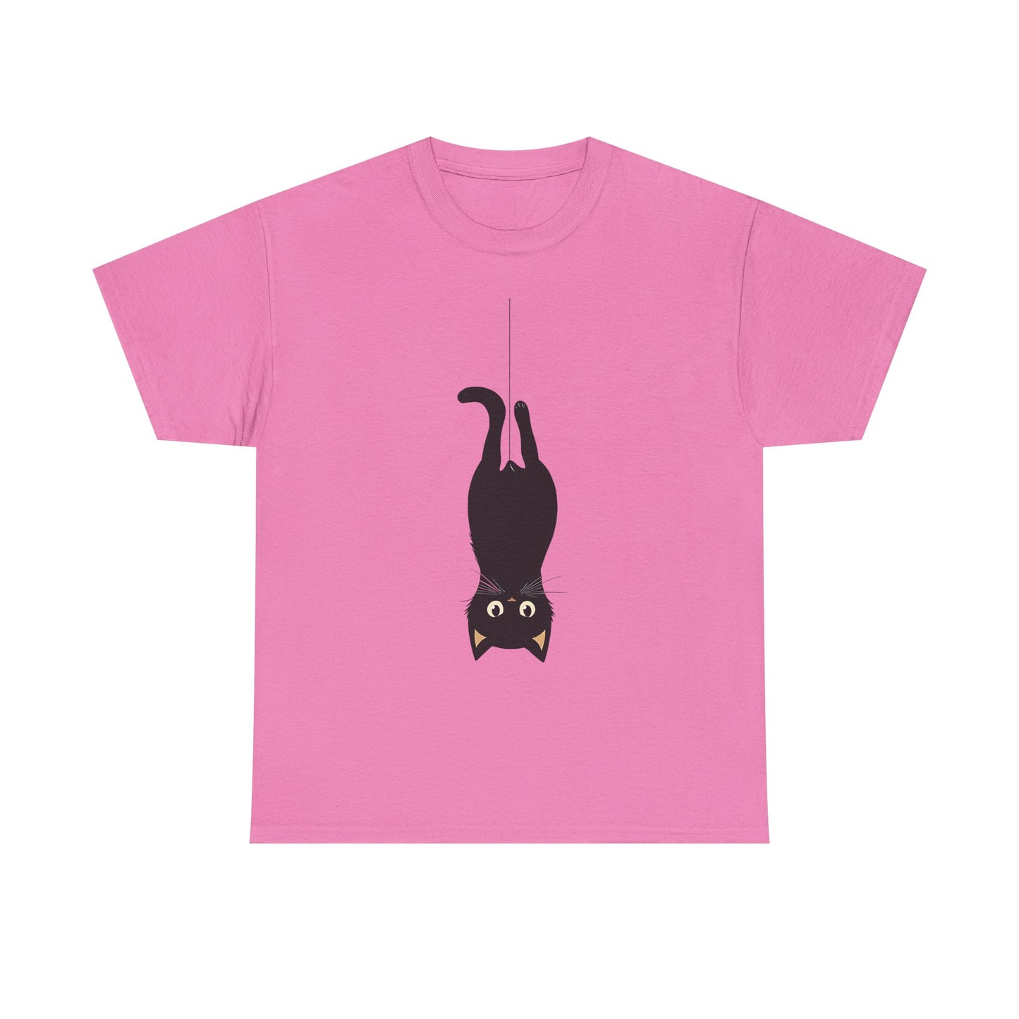 Funny Black Cat Unisex Heavy Cotton Tee - Upside-Down Hanging Cat