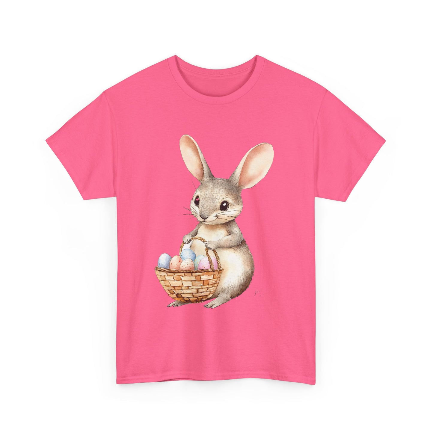 Watercolor Easter Bunny with Basket of Eggs Unisex Heavy Cotton Tee - Tee Fusion Lab