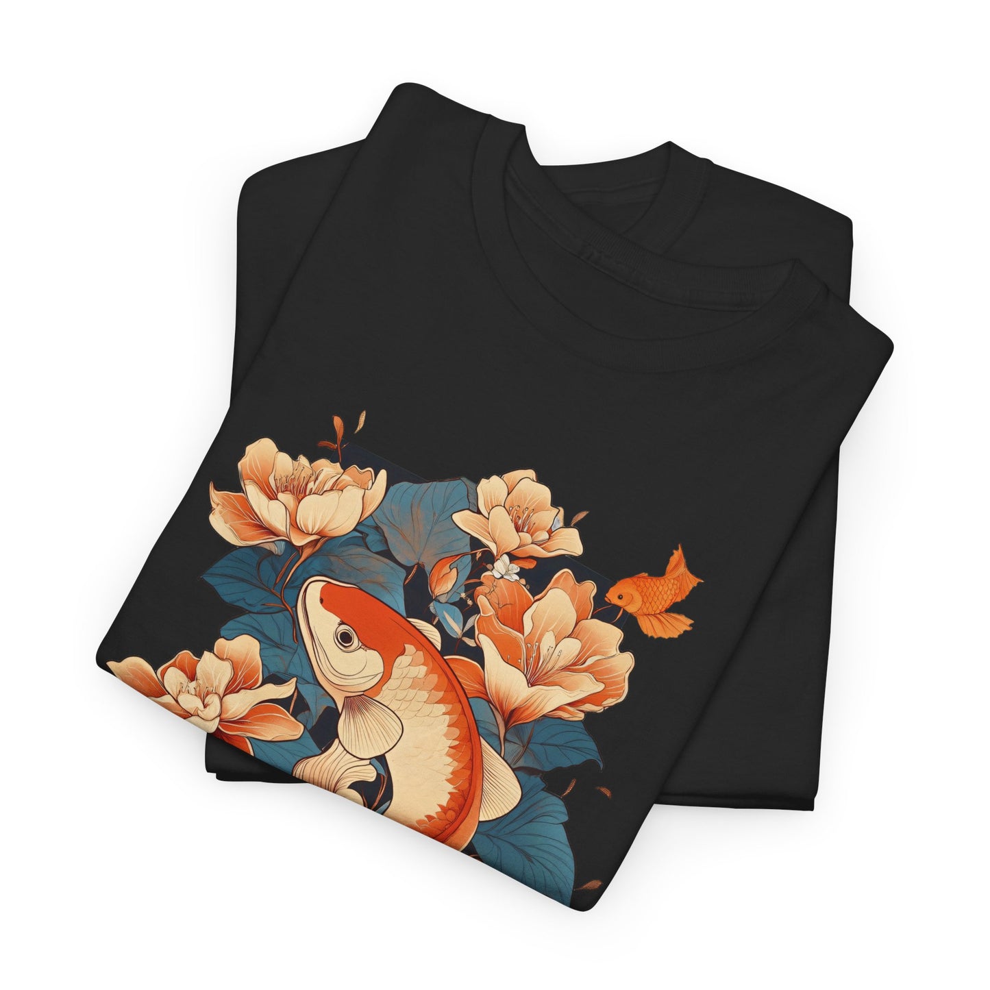 Floral Koi Unisex Heavy Cotton Tee - Vibrant Nature-Inspired Shirt for Casual Wear - Tee Fusion Lab