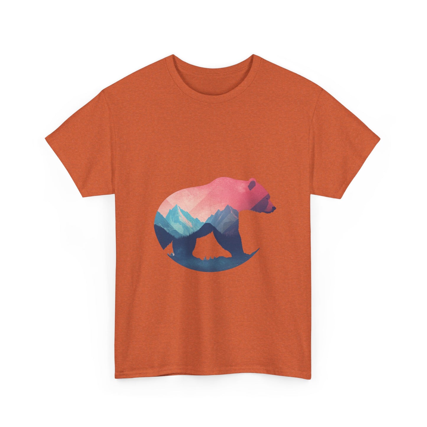 Majestic Bear with Mountain Landscape Unisex Heavy Cotton Tee - Nature Inspired Graphic T-Shirt