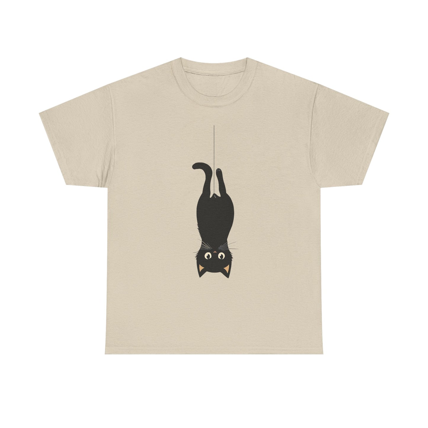Funny Black Cat Unisex Heavy Cotton Tee - Upside-Down Hanging Cat