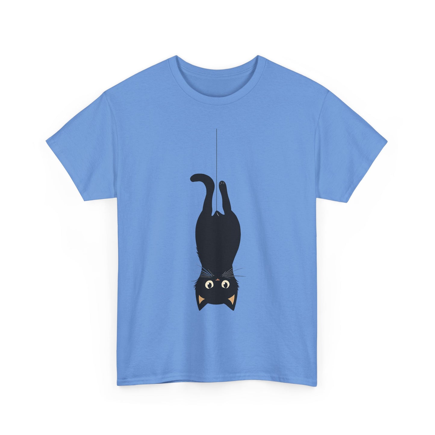 Funny Black Cat Unisex Heavy Cotton Tee - Upside-Down Hanging Cat