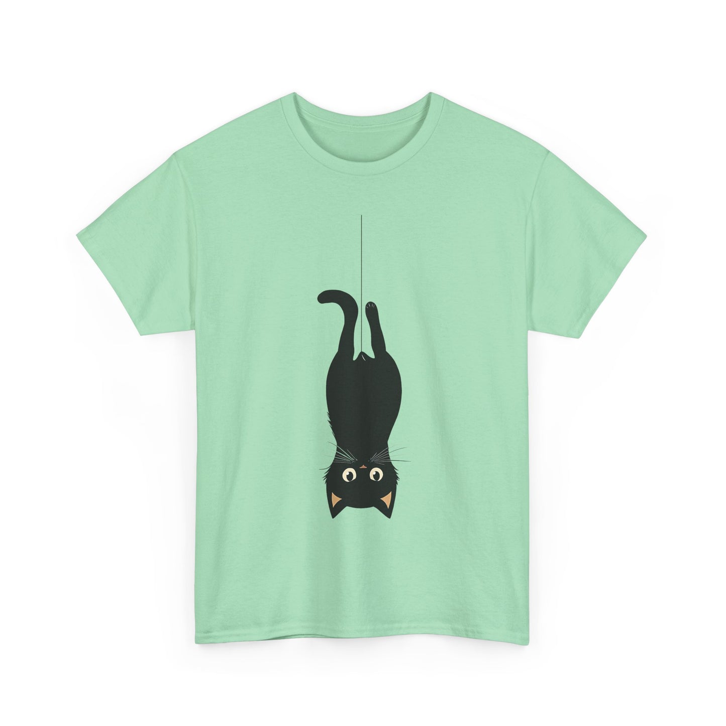 Funny Black Cat Unisex Heavy Cotton Tee - Upside-Down Hanging Cat