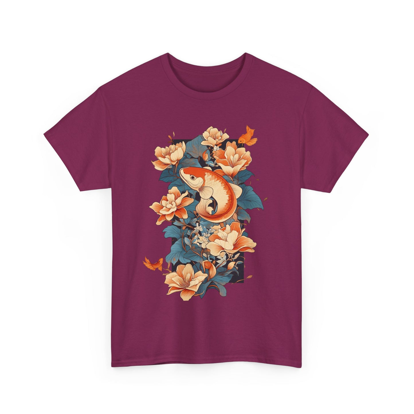 Floral Koi Unisex Heavy Cotton Tee - Vibrant Nature-Inspired Shirt for Casual Wear - Tee Fusion Lab