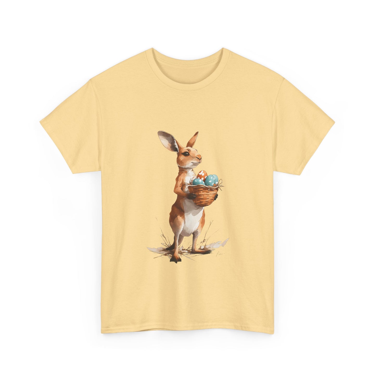 Easter Kangaroo with Basket of Eggs Unisex Heavy Cotton Tee - Cute Kangaroo with Eggs Design