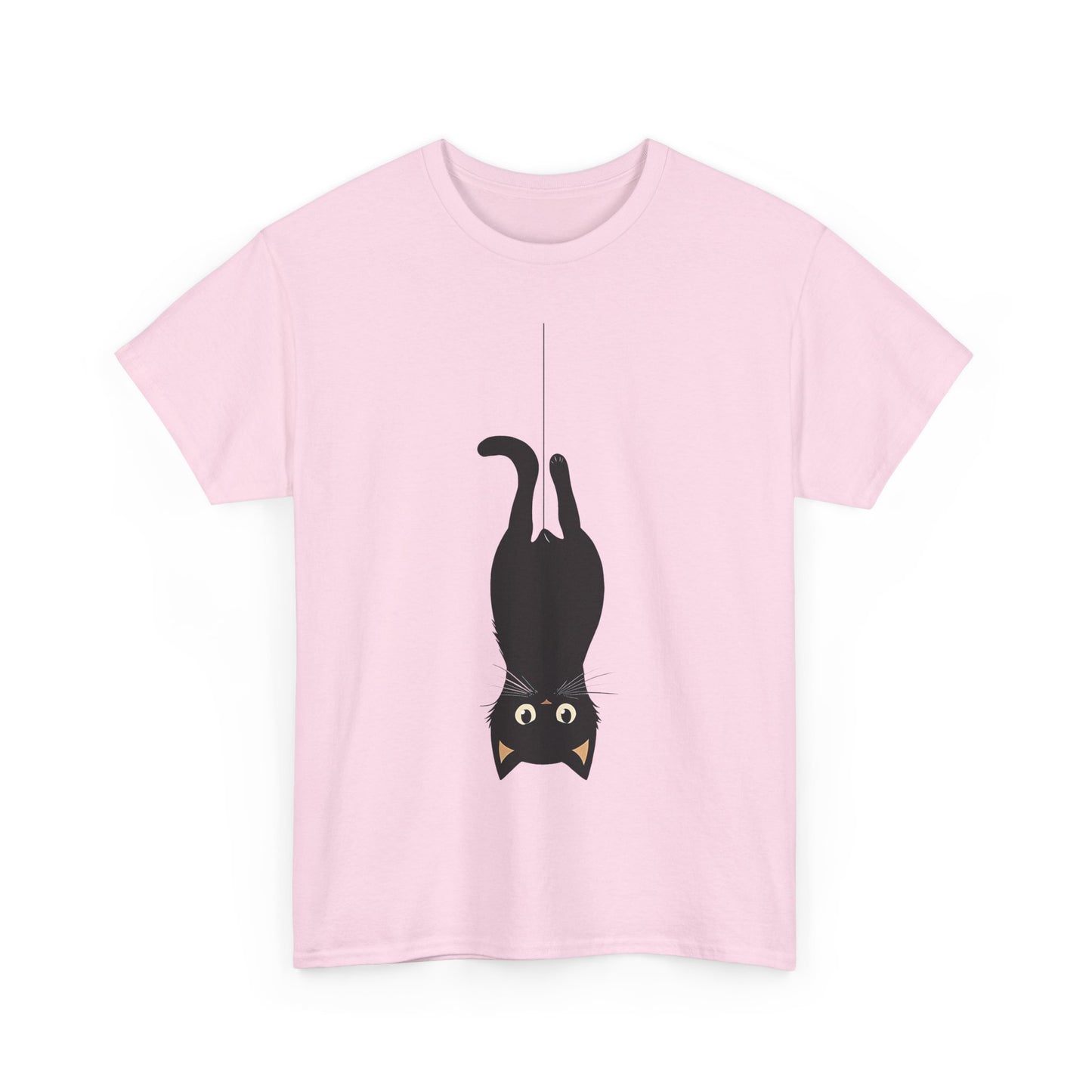 Funny Black Cat Unisex Heavy Cotton Tee - Upside-Down Hanging Cat