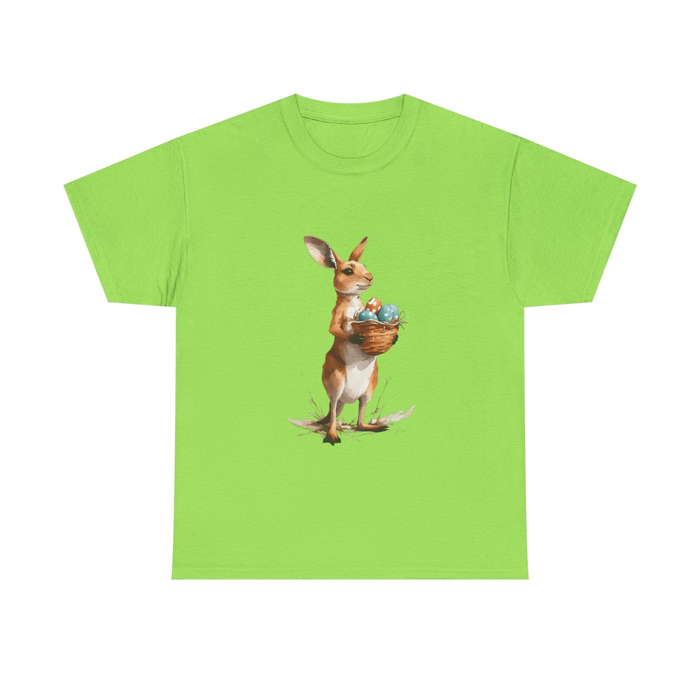 Easter Kangaroo with Basket of Eggs Unisex Heavy Cotton Tee - Cute Kangaroo with Eggs Design