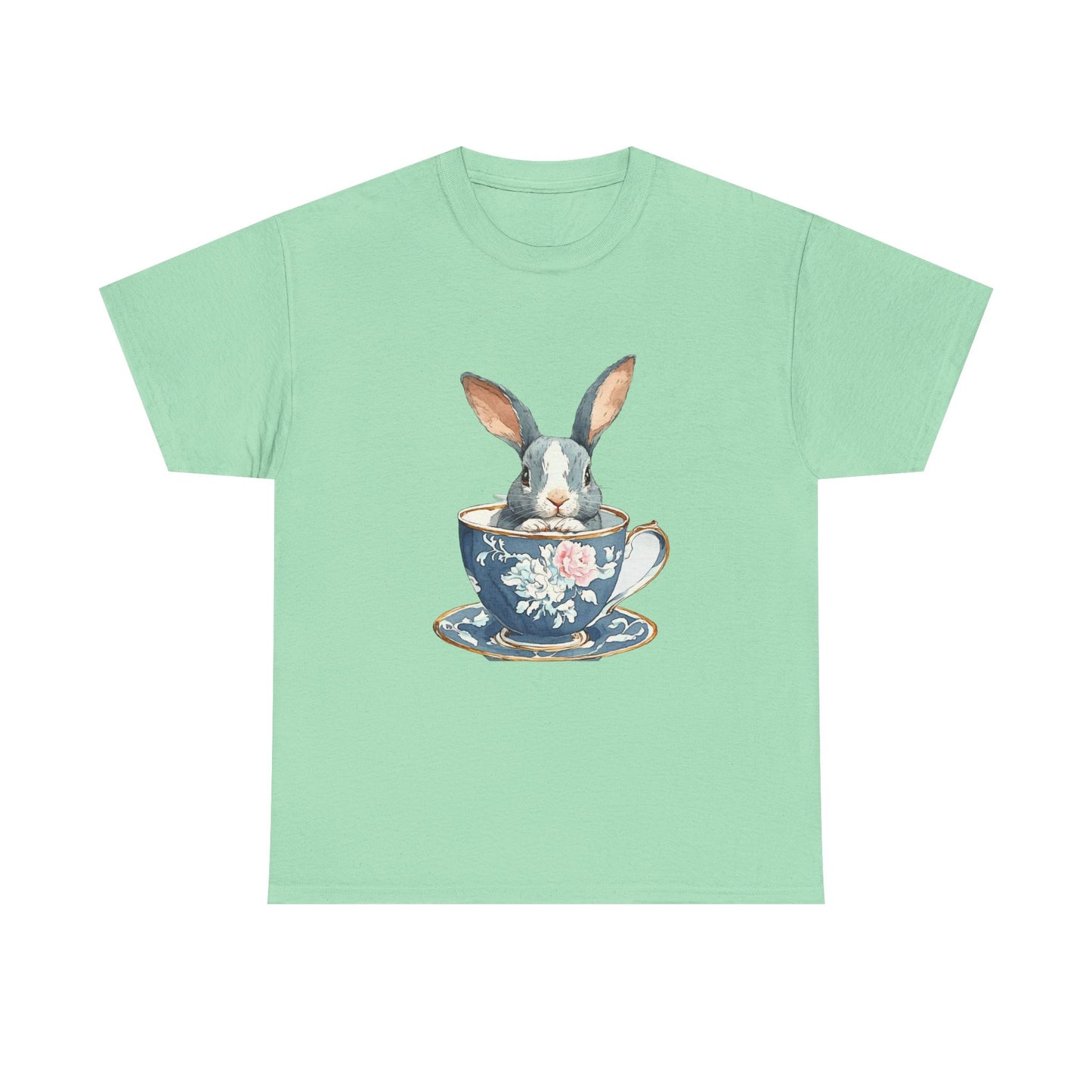 Whimsical Rabbit in Tea Cup Unisex Heavy Cotton Tee - Tee Fusion Lab