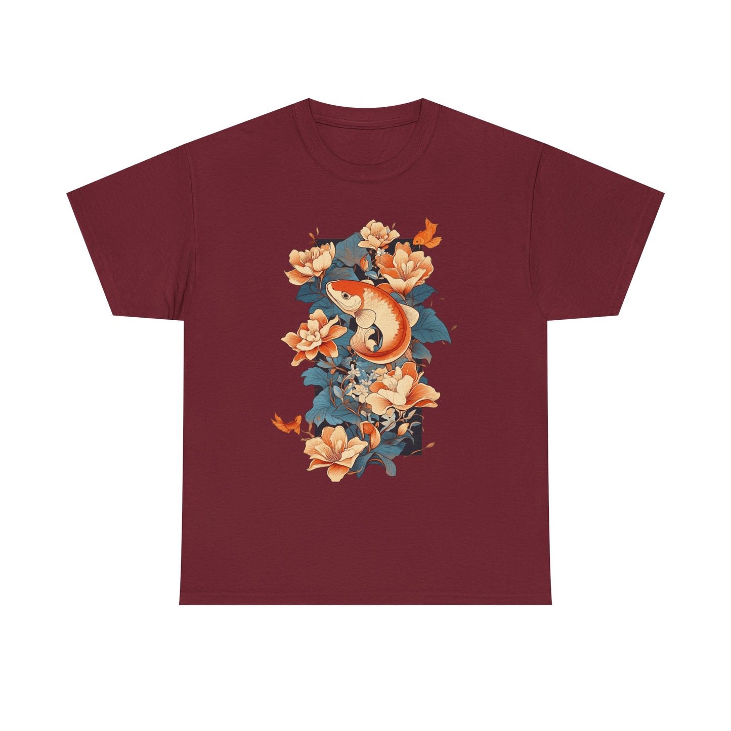 Floral Koi Unisex Heavy Cotton Tee - Vibrant Nature-Inspired Shirt for Casual Wear - Tee Fusion Lab