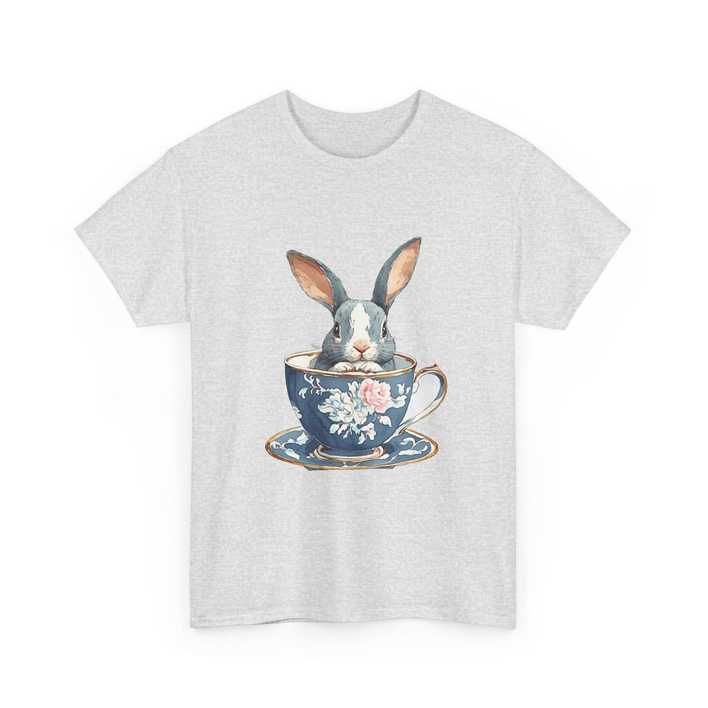 Whimsical Rabbit in Tea Cup Unisex Heavy Cotton Tee - Tee Fusion Lab
