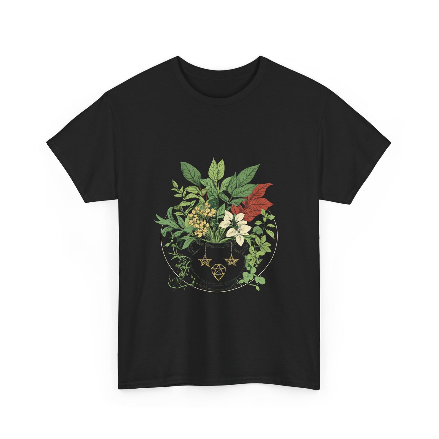Witch's Garden Cauldron Tee - Botanical Vibes Unisex Heavy Cotton Tee - Nature Inspired Design - Tee Fusion Lab