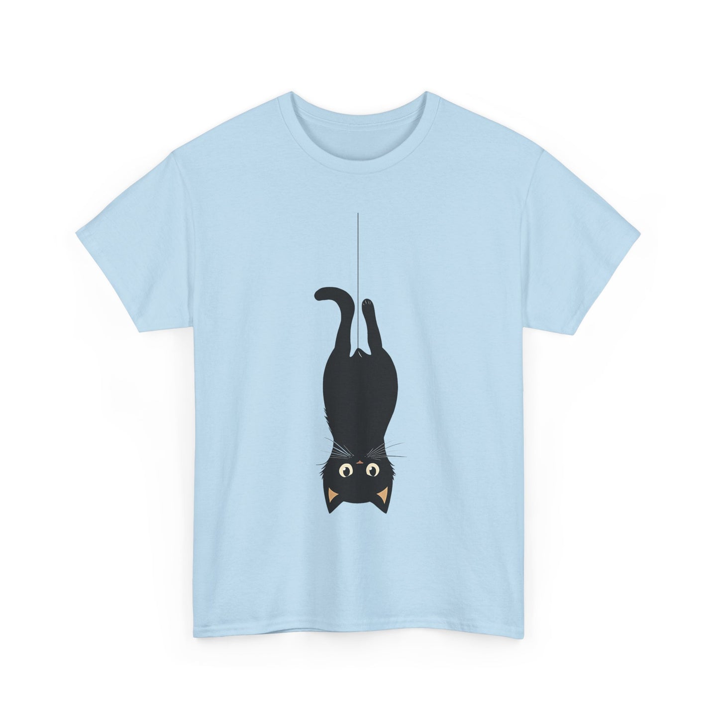Funny Black Cat Unisex Heavy Cotton Tee - Upside-Down Hanging Cat