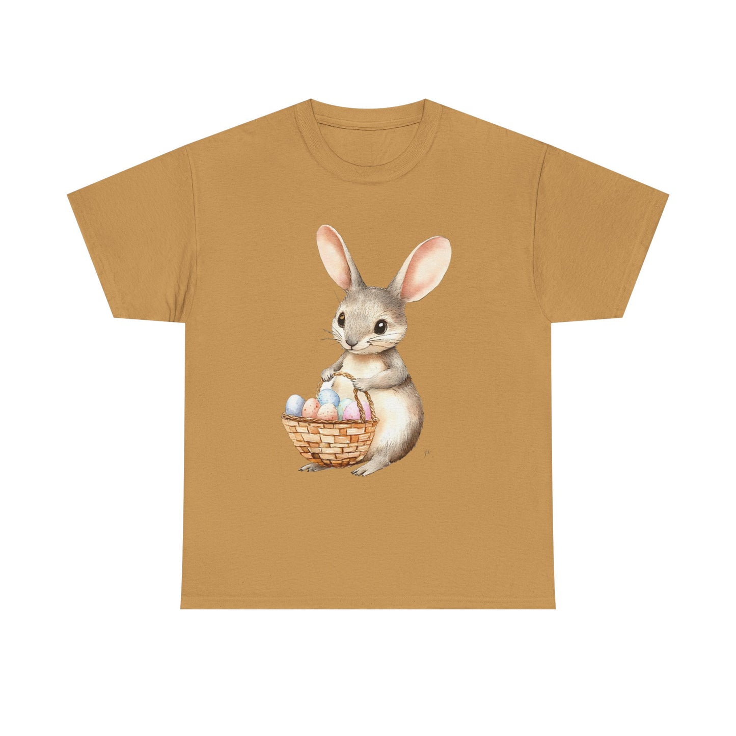 Watercolor Easter Bunny with Basket of Eggs Unisex Heavy Cotton Tee - Tee Fusion Lab