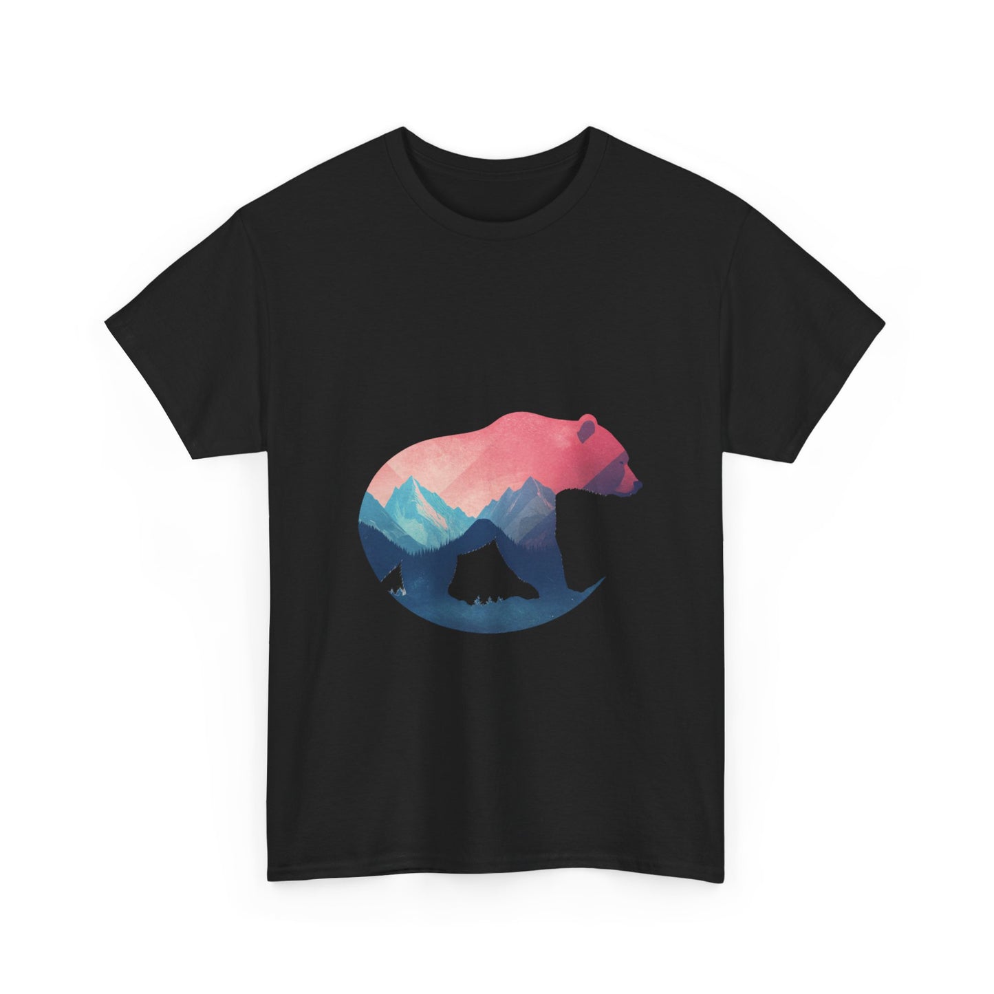 Majestic Bear with Mountain Landscape Unisex Heavy Cotton Tee - Nature Inspired Graphic T-Shirt