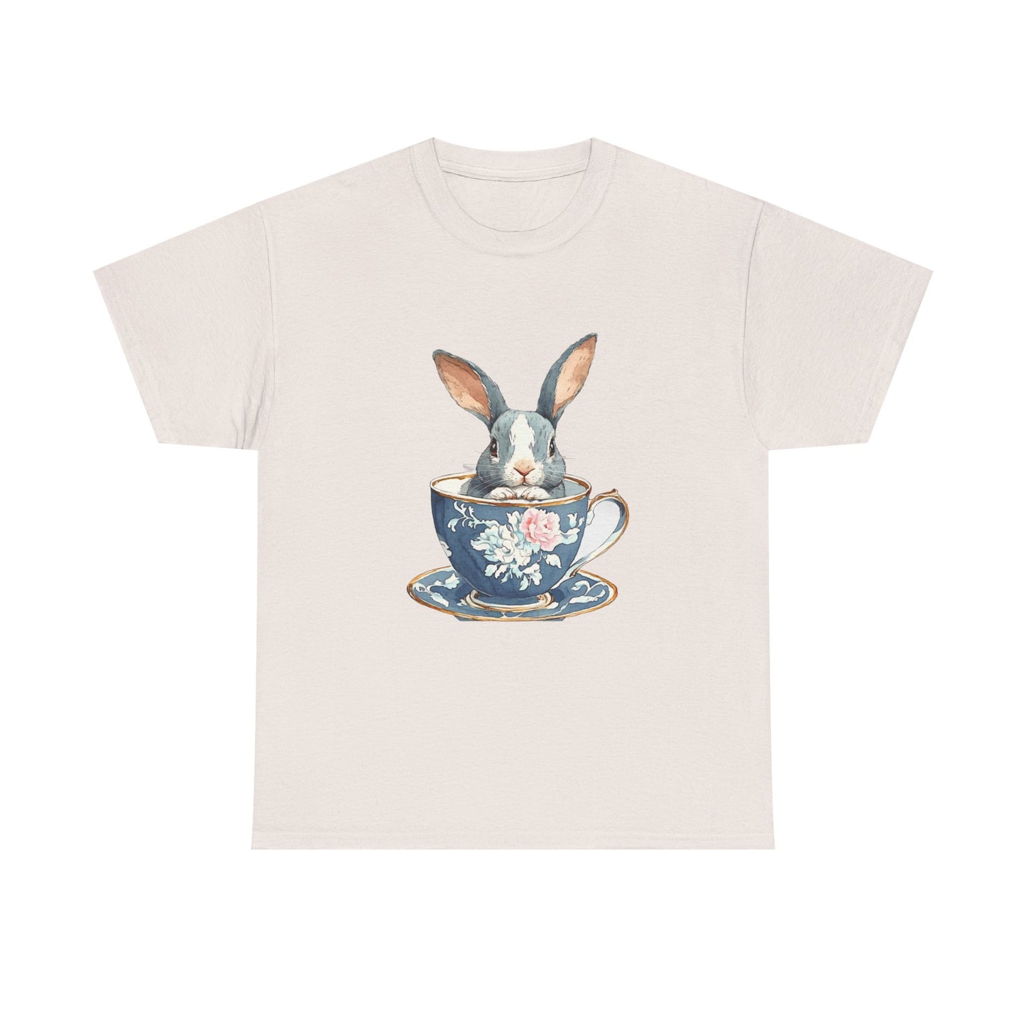 Whimsical Rabbit in Tea Cup Unisex Heavy Cotton Tee - Tee Fusion Lab