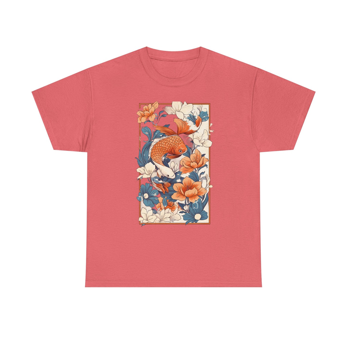 Koi Fish Floral Unisex Heavy Cotton Tee - Vibrant Nature-Inspired Graphic T-Shirt