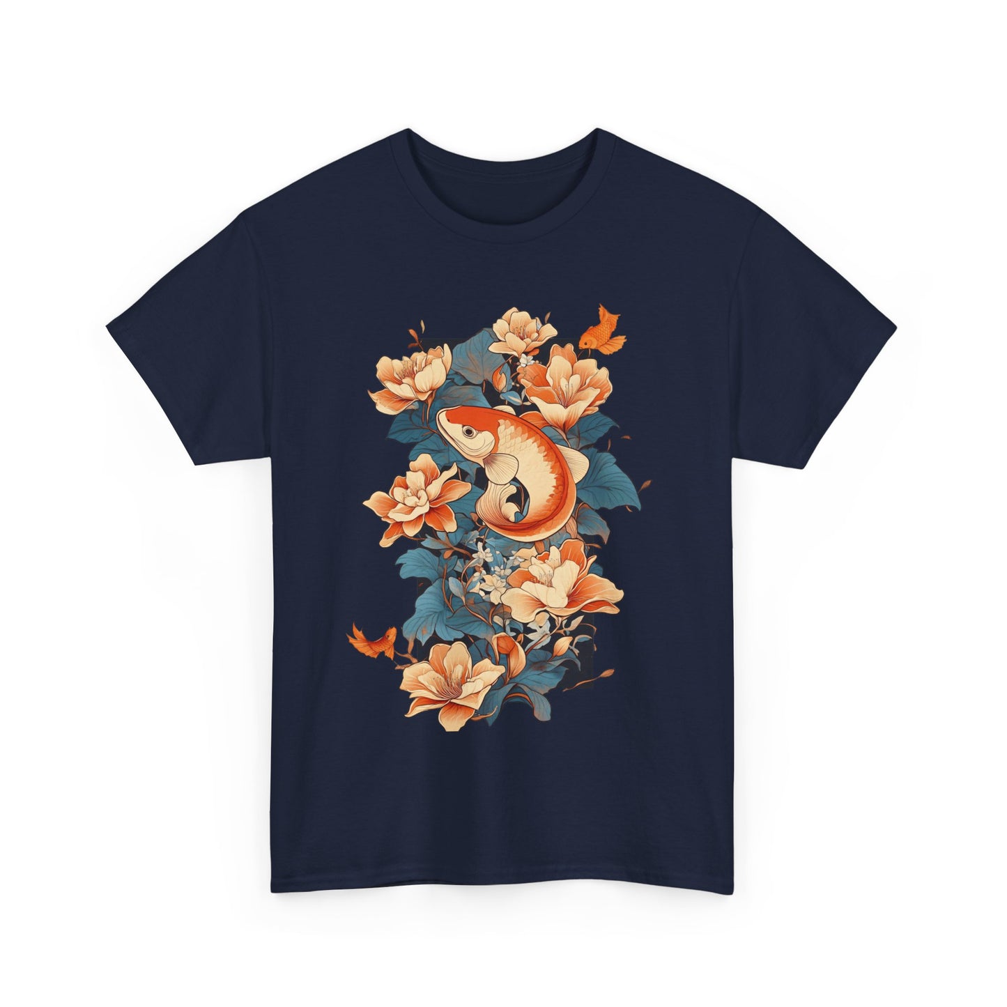 Floral Koi Unisex Heavy Cotton Tee - Vibrant Nature-Inspired Shirt for Casual Wear - Tee Fusion Lab