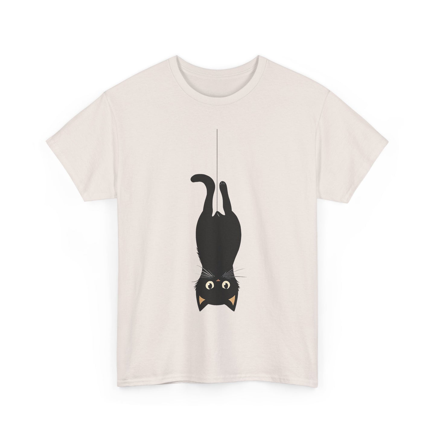 Funny Black Cat Unisex Heavy Cotton Tee - Upside-Down Hanging Cat
