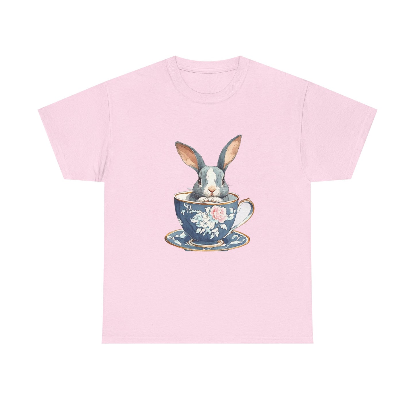 Whimsical Rabbit in Tea Cup Unisex Heavy Cotton Tee - Tee Fusion Lab