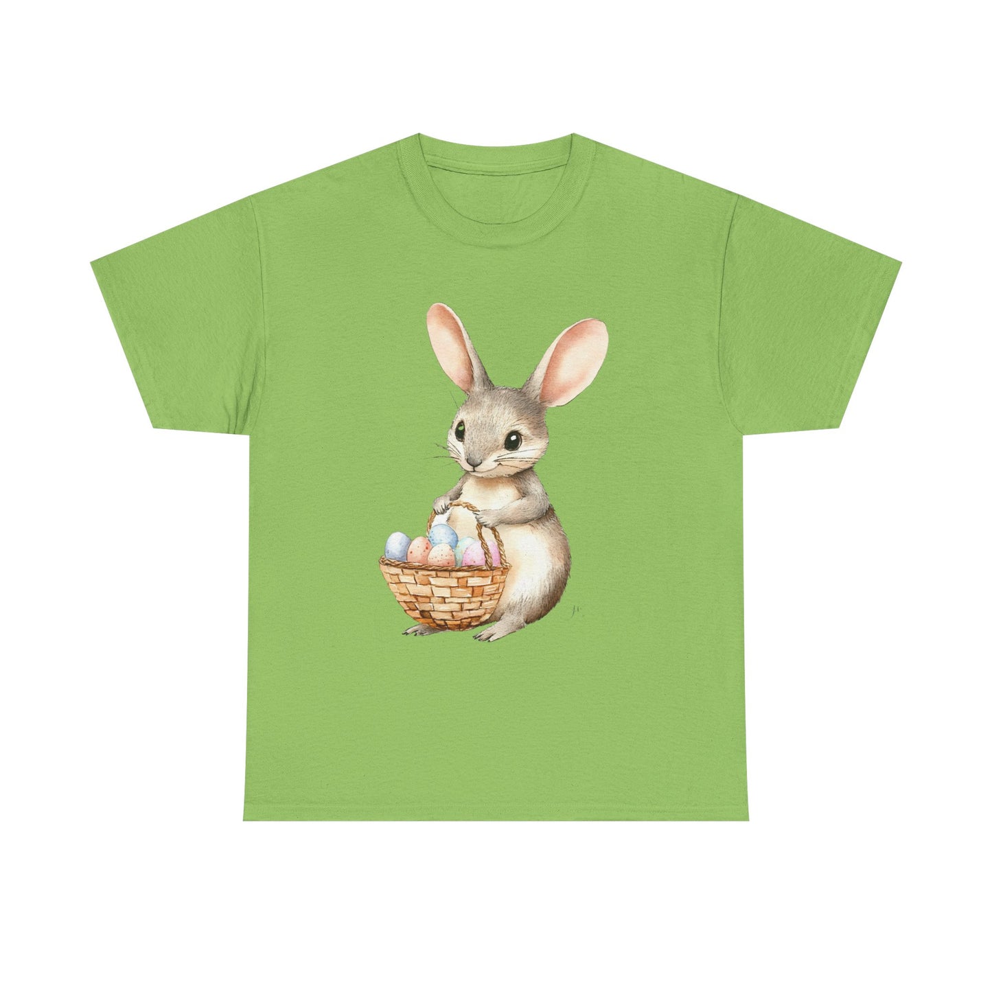 Watercolor Easter Bunny with Basket of Eggs Unisex Heavy Cotton Tee - Tee Fusion Lab