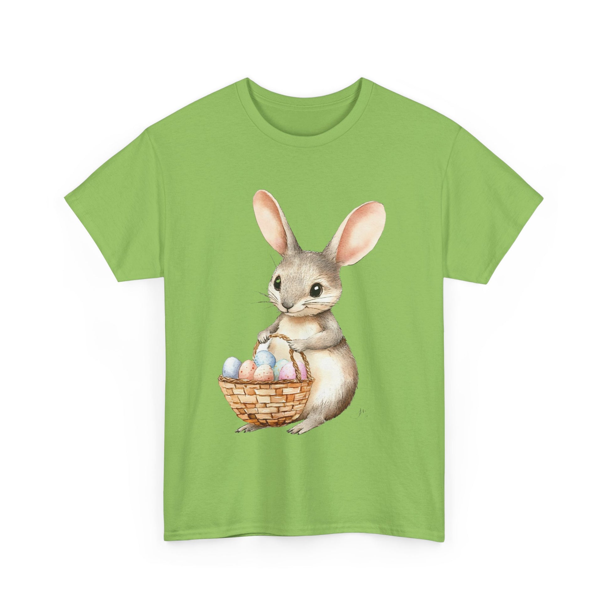 Watercolor Easter Bunny with Basket of Eggs Unisex Heavy Cotton Tee - Tee Fusion Lab