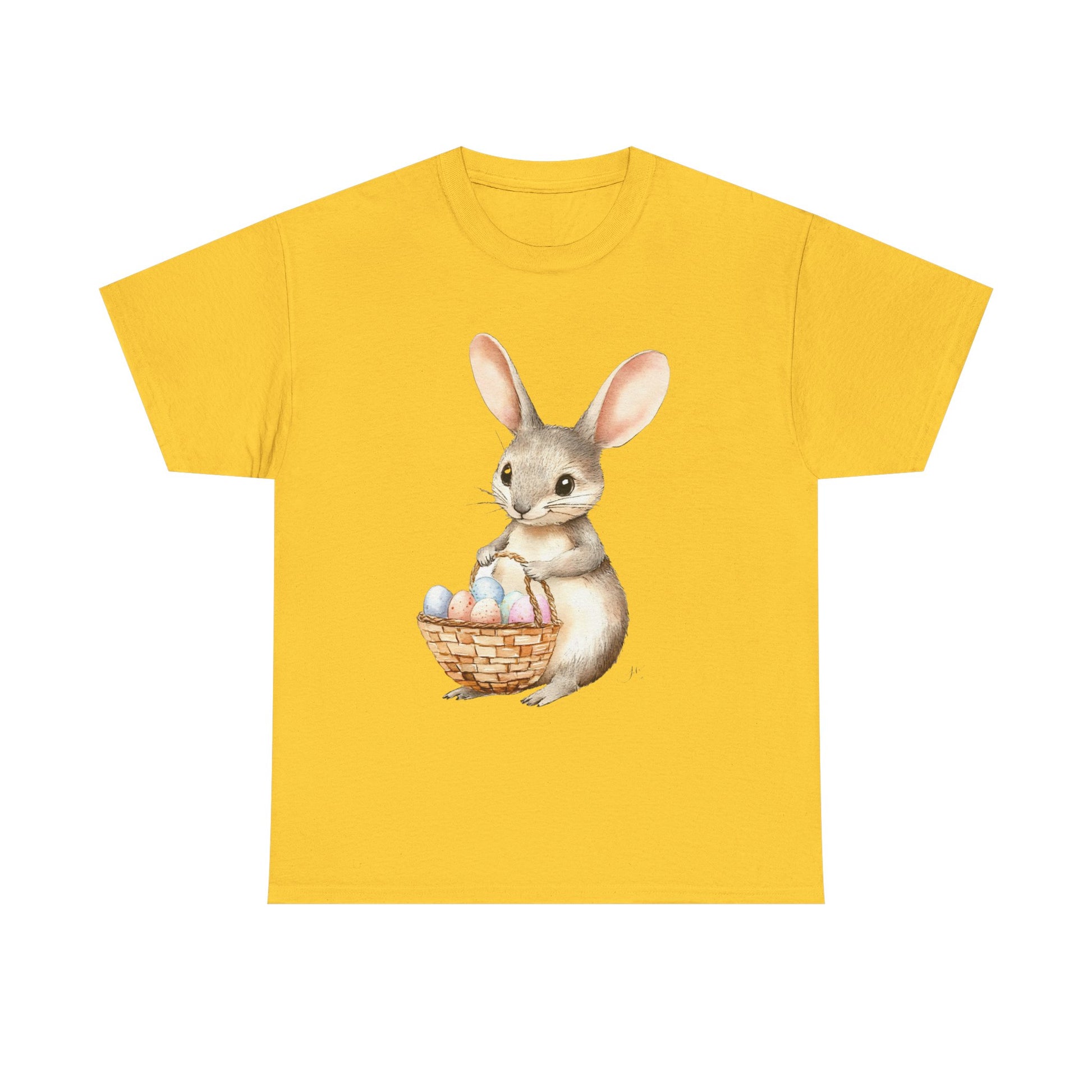 Watercolor Easter Bunny with Basket of Eggs Unisex Heavy Cotton Tee - Tee Fusion Lab