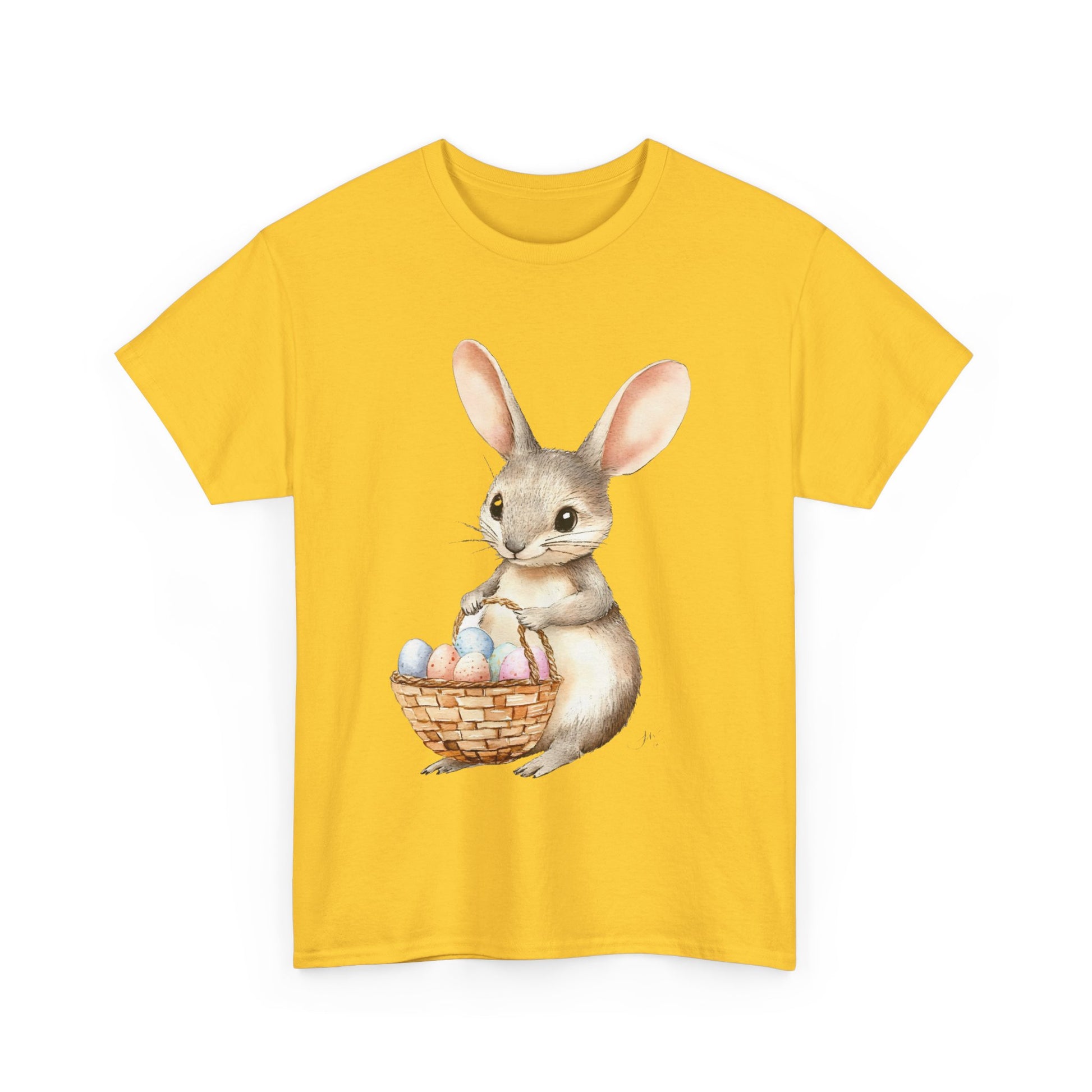 Watercolor Easter Bunny with Basket of Eggs Unisex Heavy Cotton Tee - Tee Fusion Lab